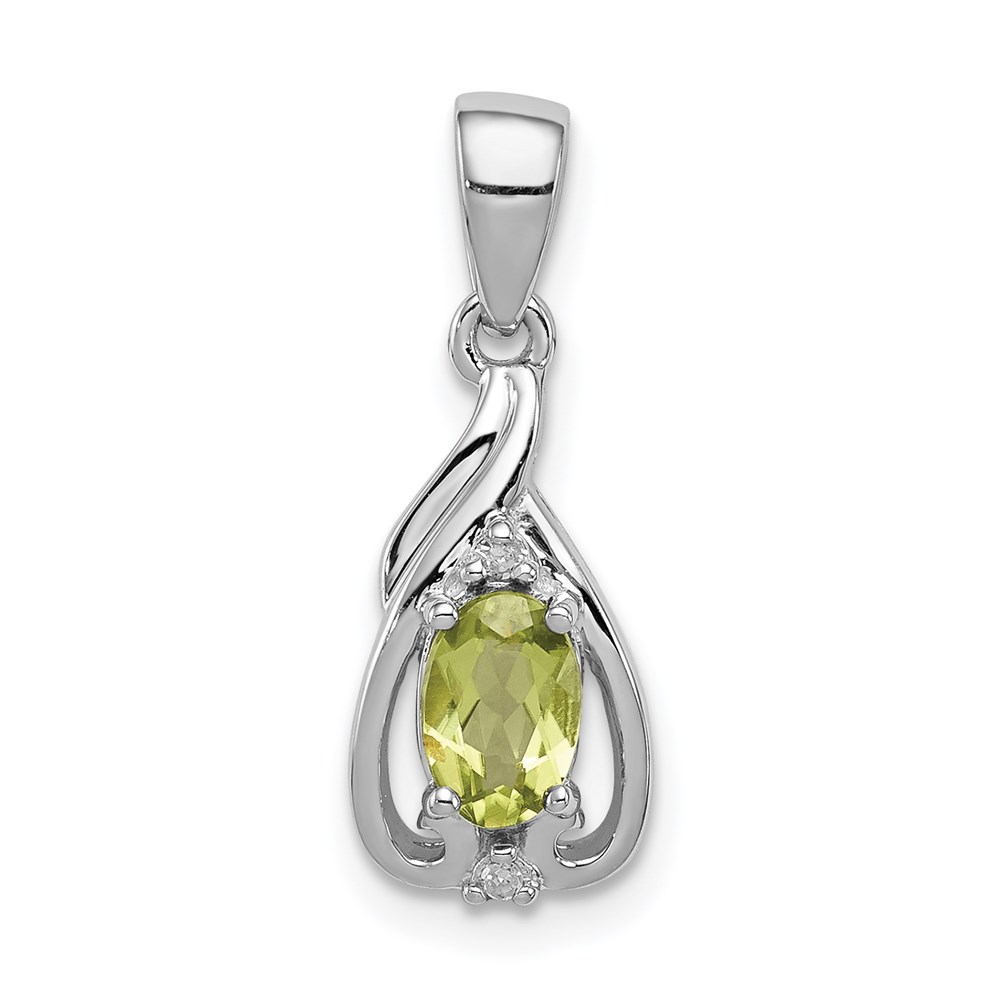 Sterling Silver Diamond And Peridot August Birthstone Oval Charm Pendant 62$